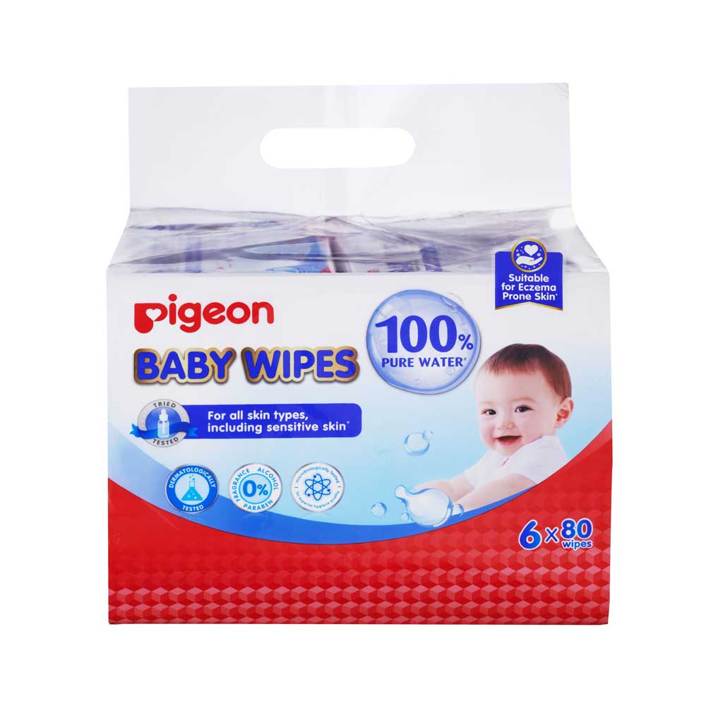 Pigeon - Baby Wipes 6 x 80’s Refill Packs - 100% Pure Water