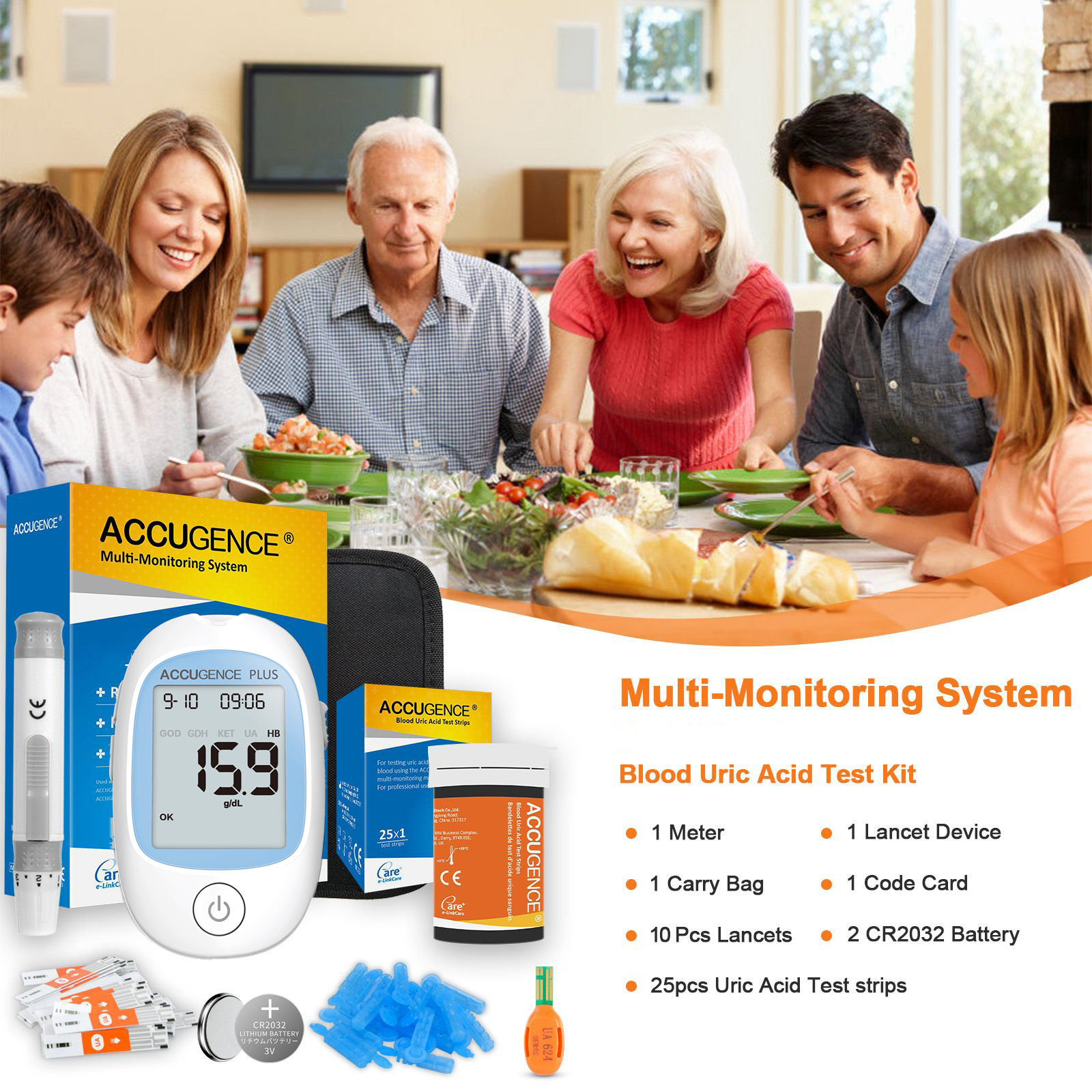 Accugence - Blood Uric Acid Meter Starter Kit with 25 x Uric Acid Strips - Omninela