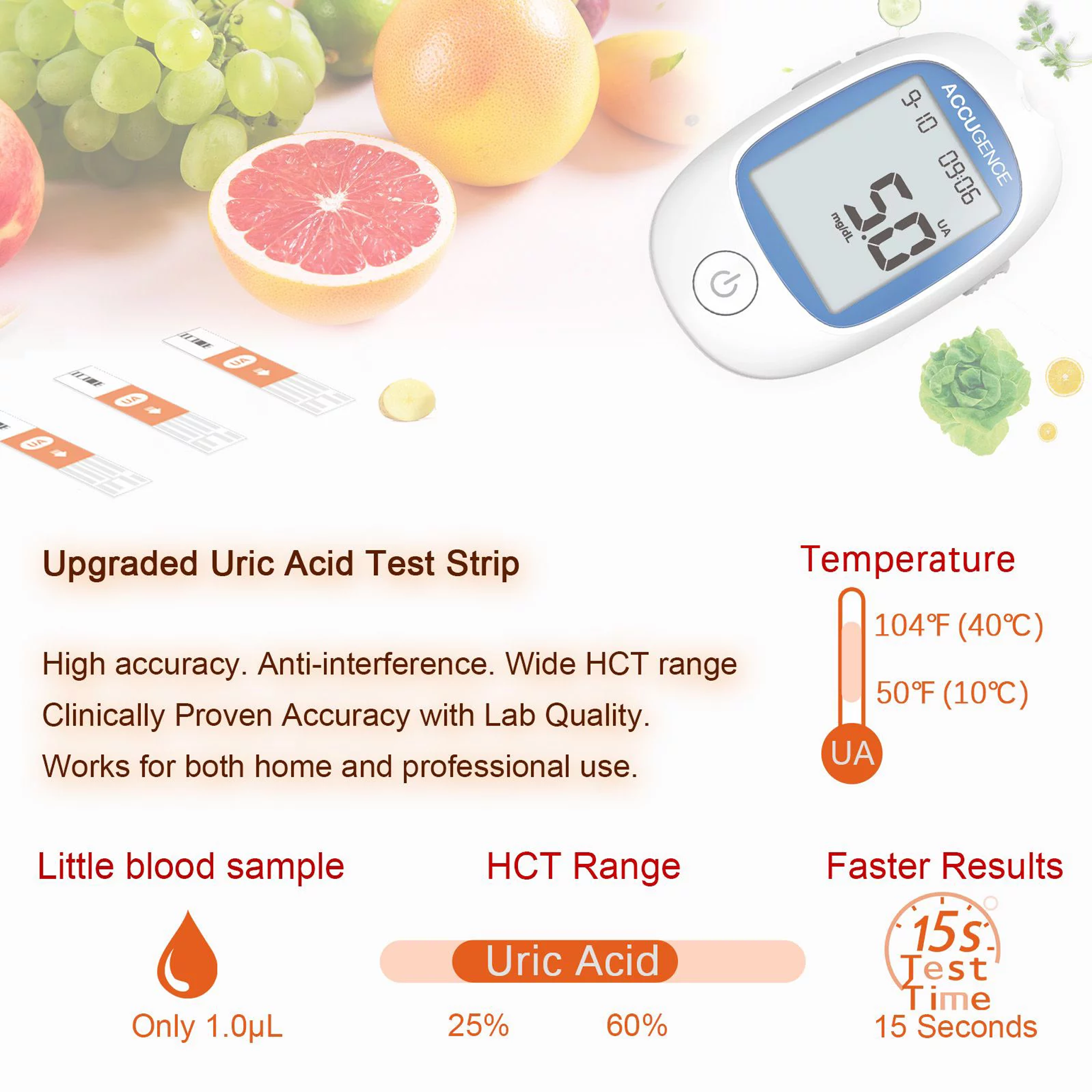 Accugence - Blood Uric Acid Meter Starter Kit with 25 x Uric Acid Strips - Omninela