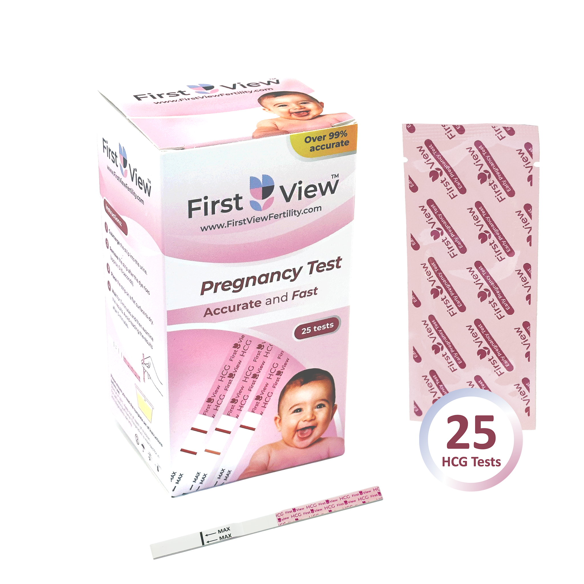 FirstView - Pregnancy (HCG) Urine Test Strips Kit - 25 Pack - Omninela