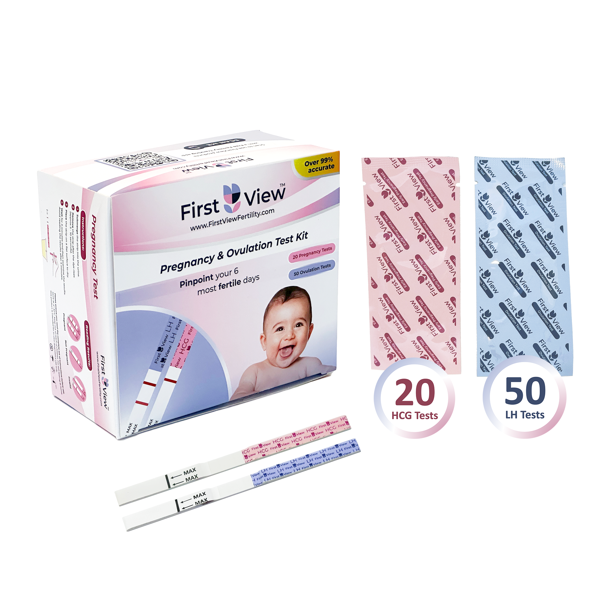 FirstView - Ovulation Test Strips 50 Pack and 20 Pregnancy Test Strips Combo Kit - Omninela