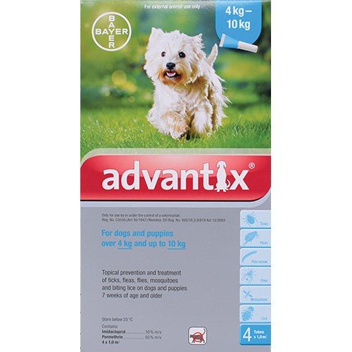 Advantix - Medium Dog 4 - 10kg - Tick & Flea Treatment - 4 x 1 ml Pip - Omninela.co.za