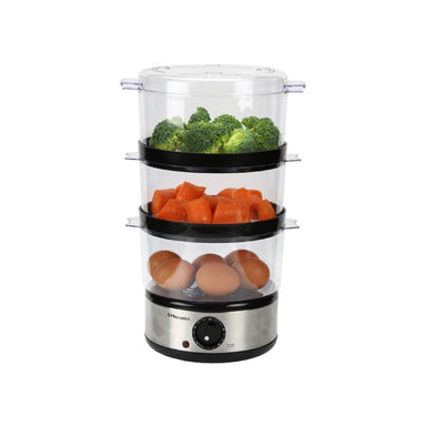 EMtronics 3 Tier Food Meat Fish Veg Steel Steamer 6 Litre with Timer - Omninela.co.za