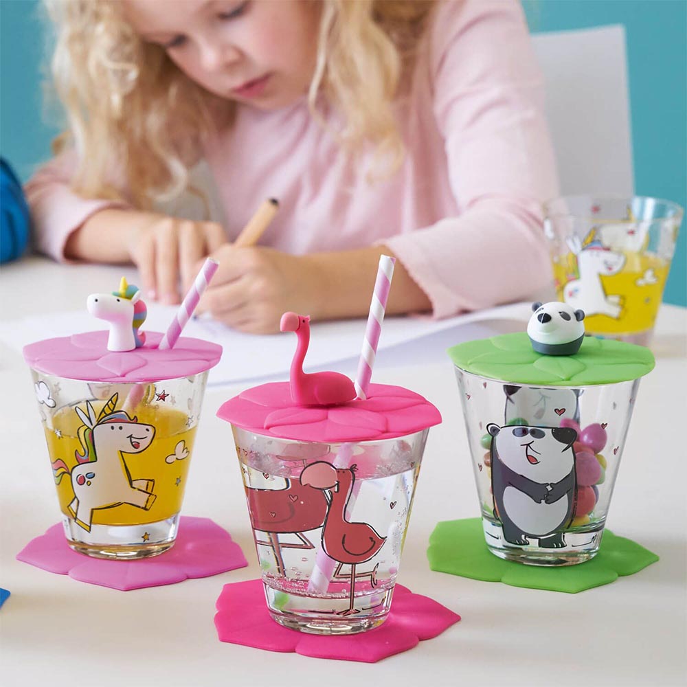 leonardo-bambini-kids-drinking-glass-set-of-3-flamingo,-unicorn,-panda