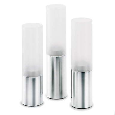 blomus-tealight-holders:-matt-stainless-steel-with-frosted-glass-faro-3-pcs
