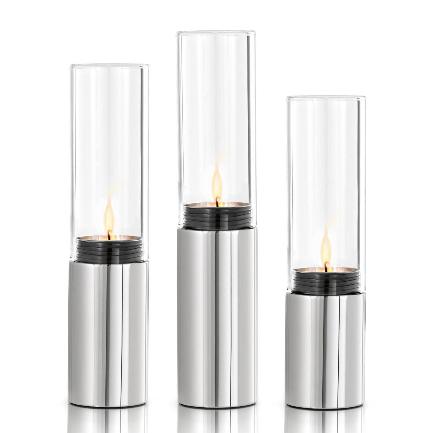 blomus-tealight-holders:-polished-stainless-steel-and-clear-glass-faro-x3