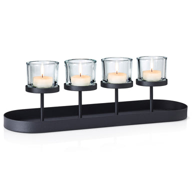 blomus-candle-holder:-raised-tealights-on-elongated-black-steel-tray-nero