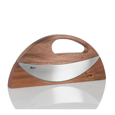 AdHoc Double Mezzaluna Chopping Knife - Stainless-Steel with Wood Stand WAVE