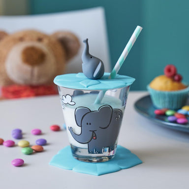 leonardo-bambini-kids-drinking-glass-set-cup,-saucer-&-lid-elephant