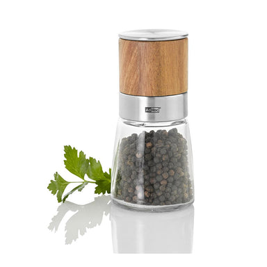 AdHoc Salt or Pepper Mill with CeraCut Grinder in Glass and Wood - AKASIA