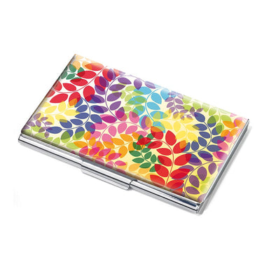 troika-business-card-case-metal-case-with-colourful-leaves-motif